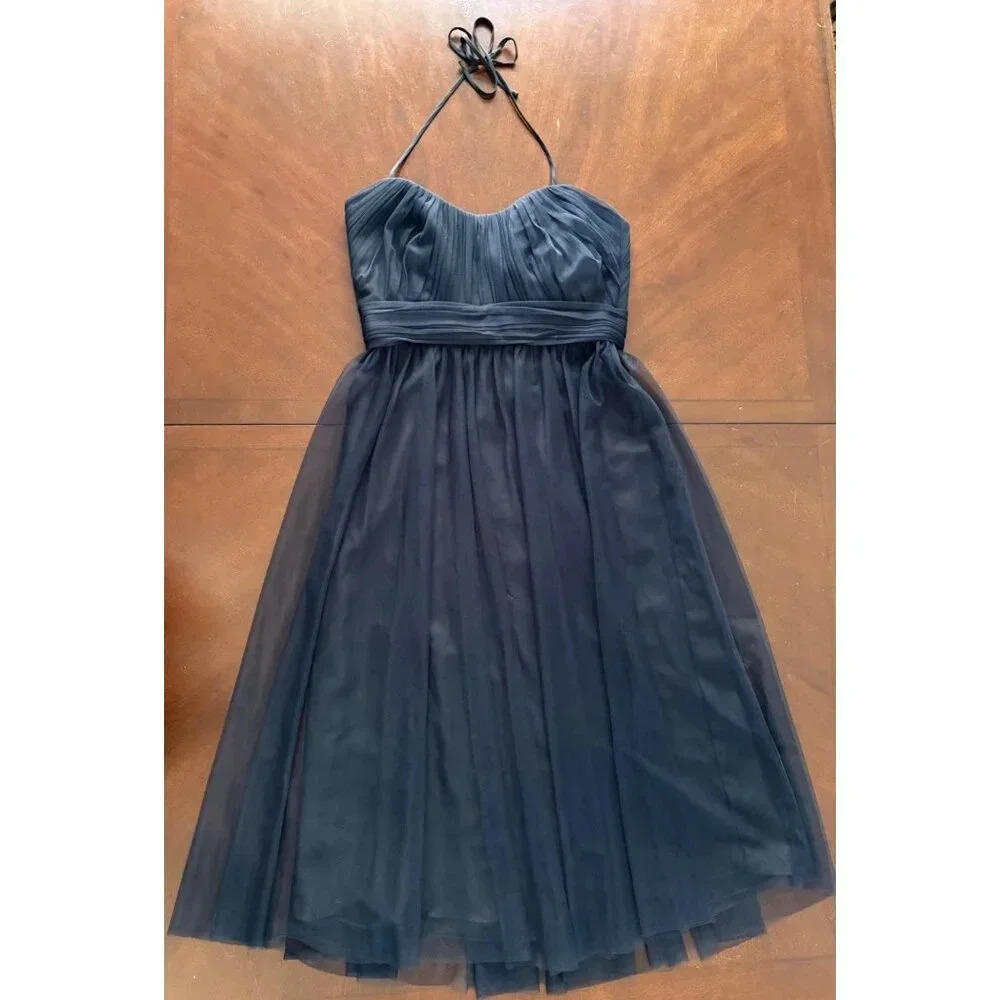 Amsale NWT Short Bridesmaid Prom Party Dress Navy Blue Halter Tulle Size 10 - Picture 9 of 12